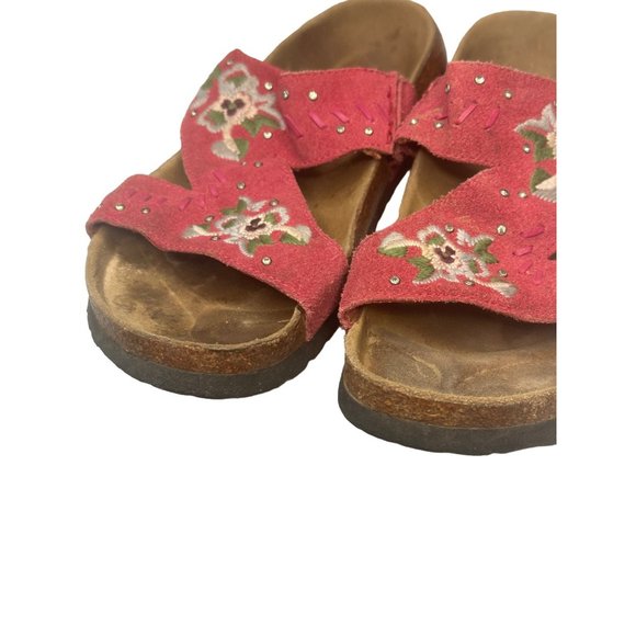 Birkenstock Pink Suede Floral Betula Sandals Size 6 Ladies Cork Has Cracks - Picture 11 of 12